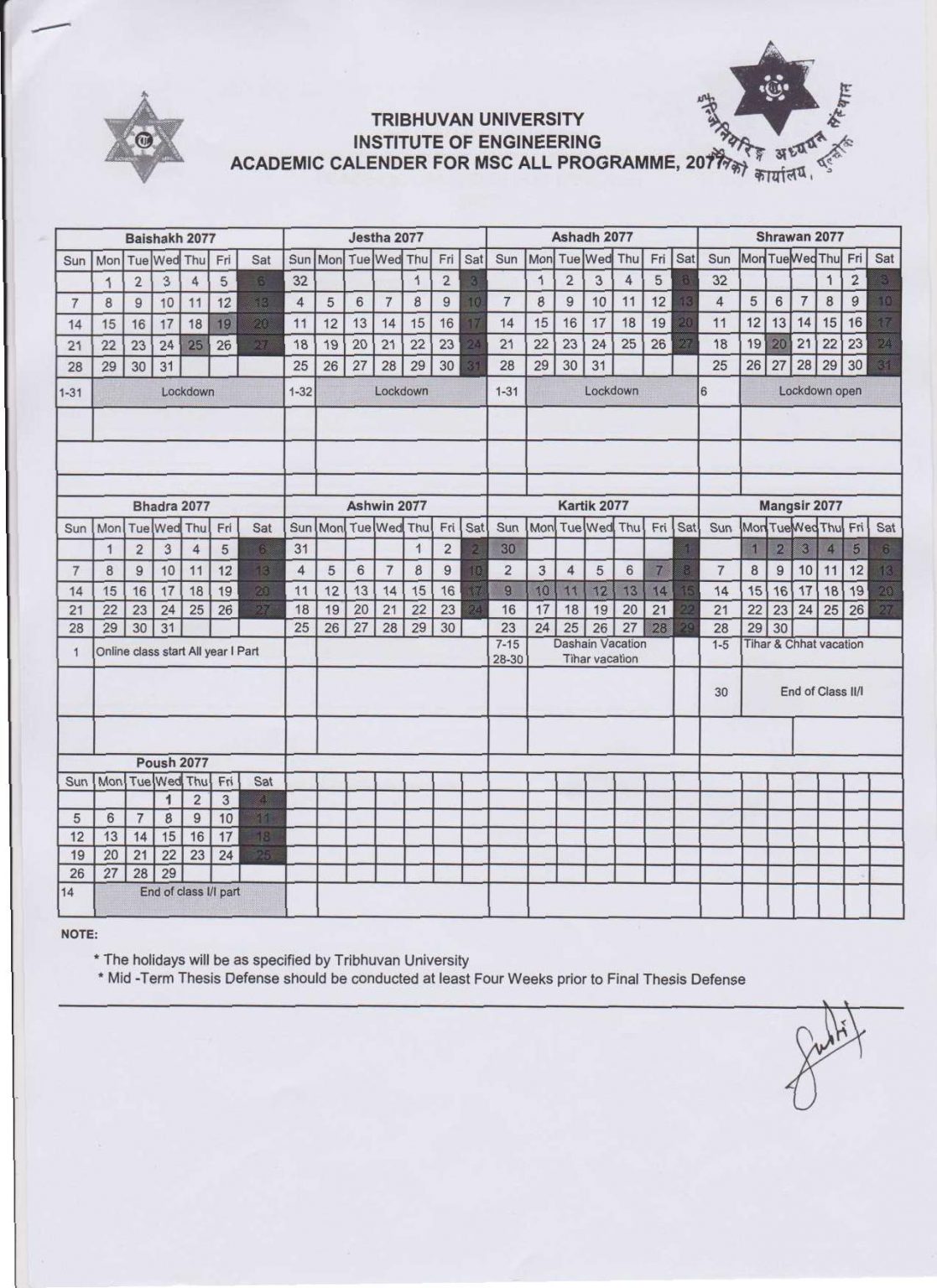 Notice Regarding Academic Calendar 077/078 Pulchowk Campus